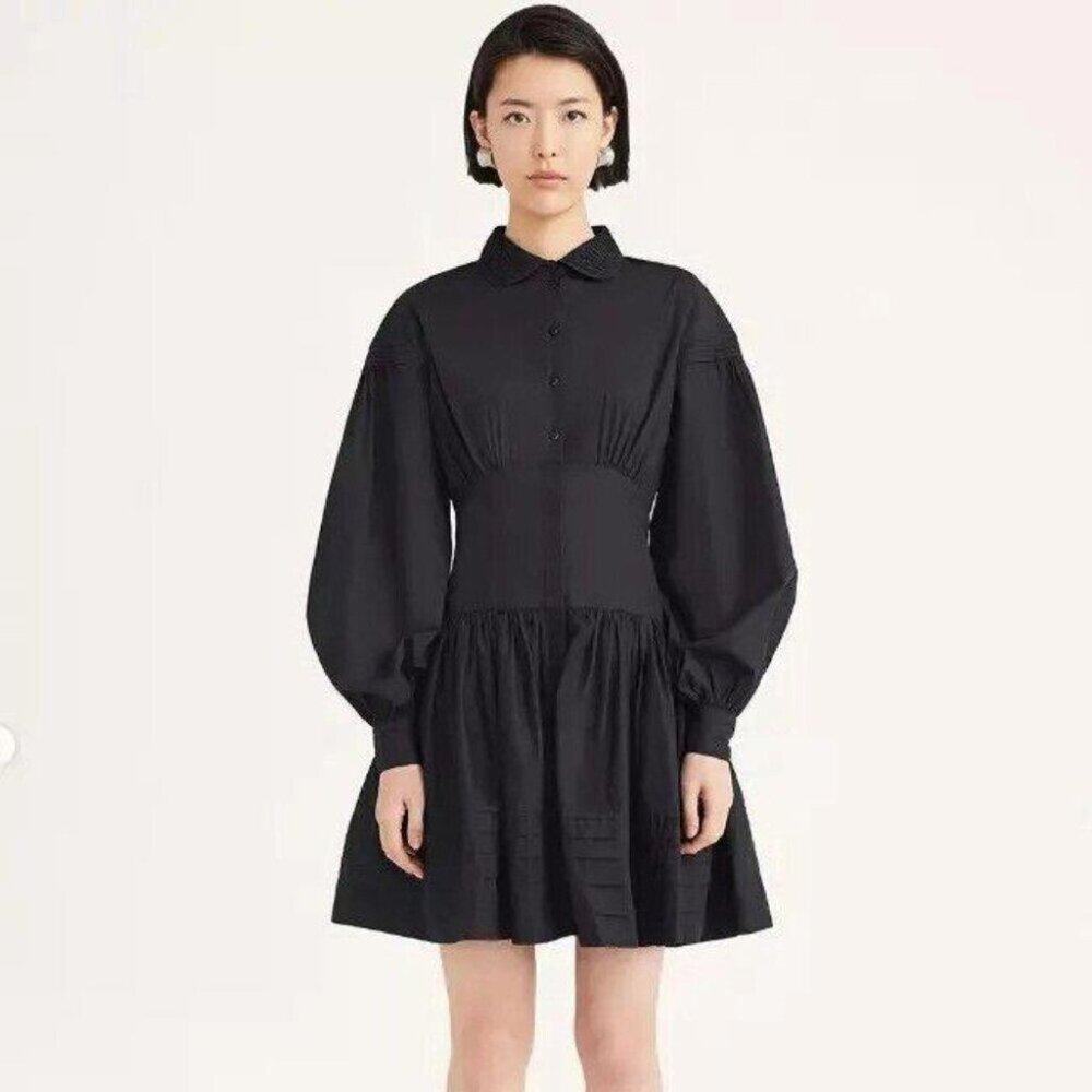 Merlette Buttondown Taylor Blouson-Sleeve Poplin Mini Shirt Dress XS New